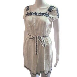 Abercrombie white cotton dress navy embroidered XS